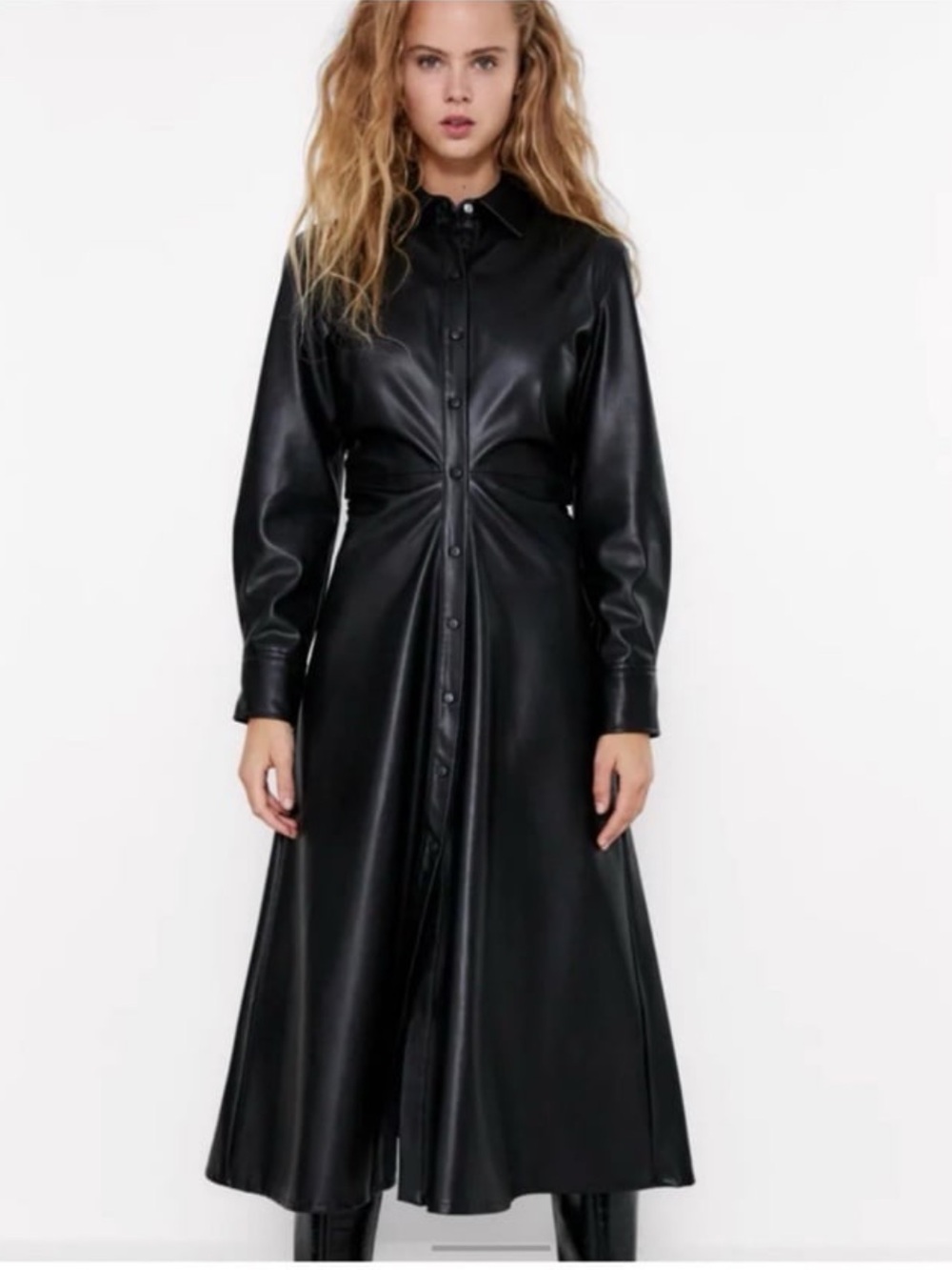 Zara Black Leather Midi Dress